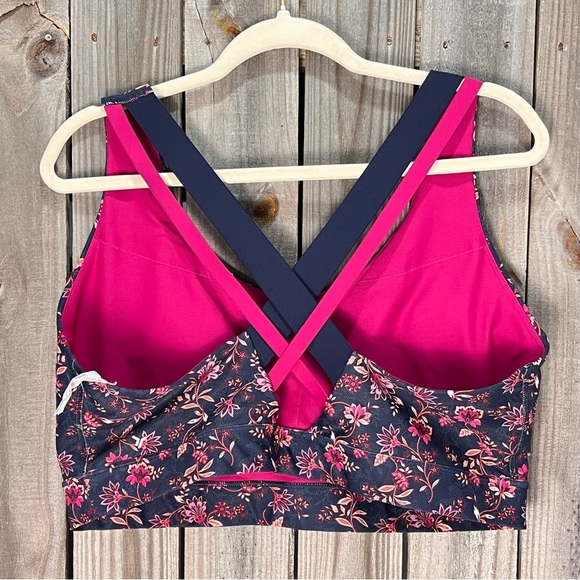 Old Navy Pink and Blue Floral Sports Bra powersoft medium support go dry sz 2X - Picture 2 of 6